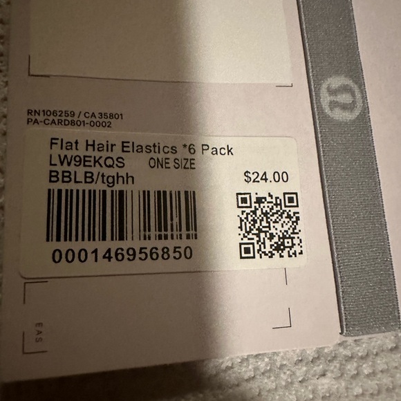 Lululemon NWT Hair Ties - Flat Hair Elastics - 6 pk (3 black & 3 grey) - Picture 3 of 3